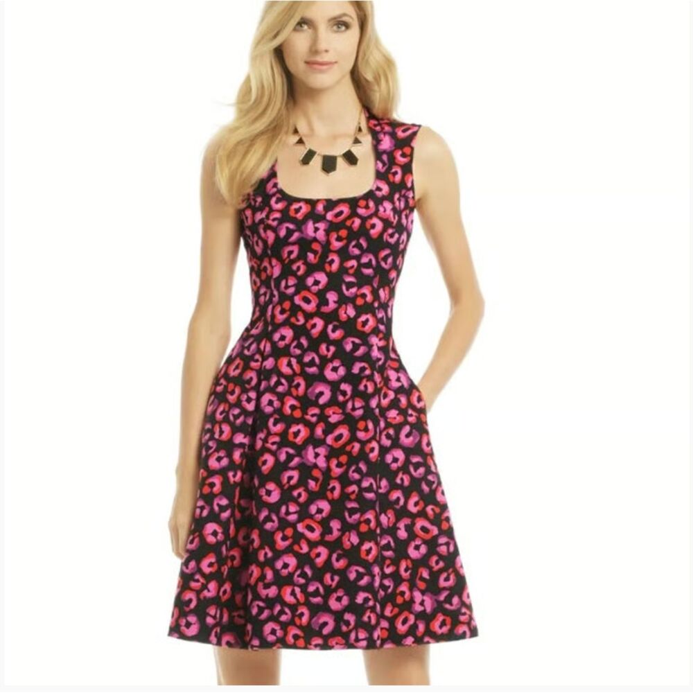 Kate Spade Kimi pink and black leopard print fit & flare dress size 4